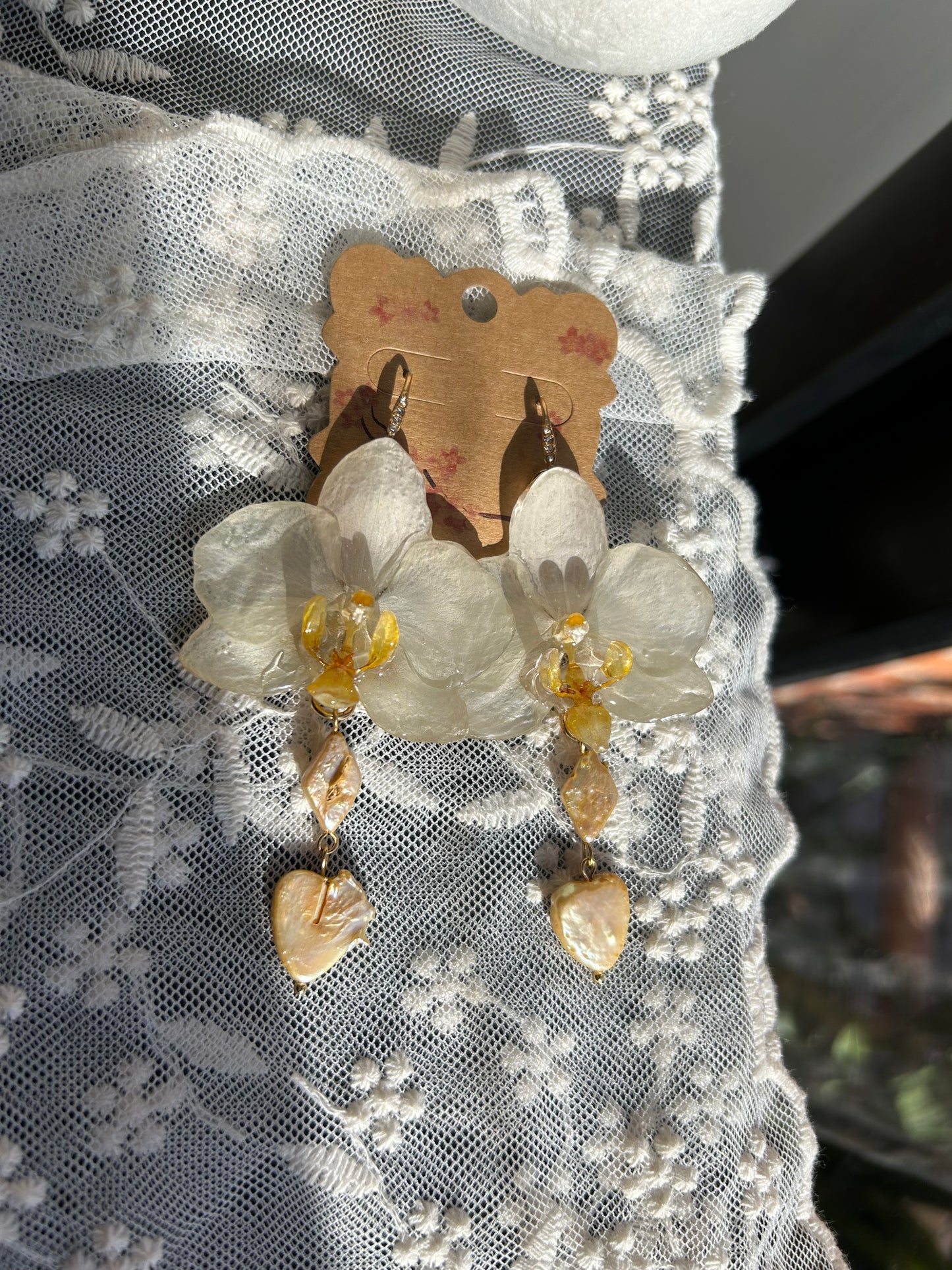 Golden orchid earrings