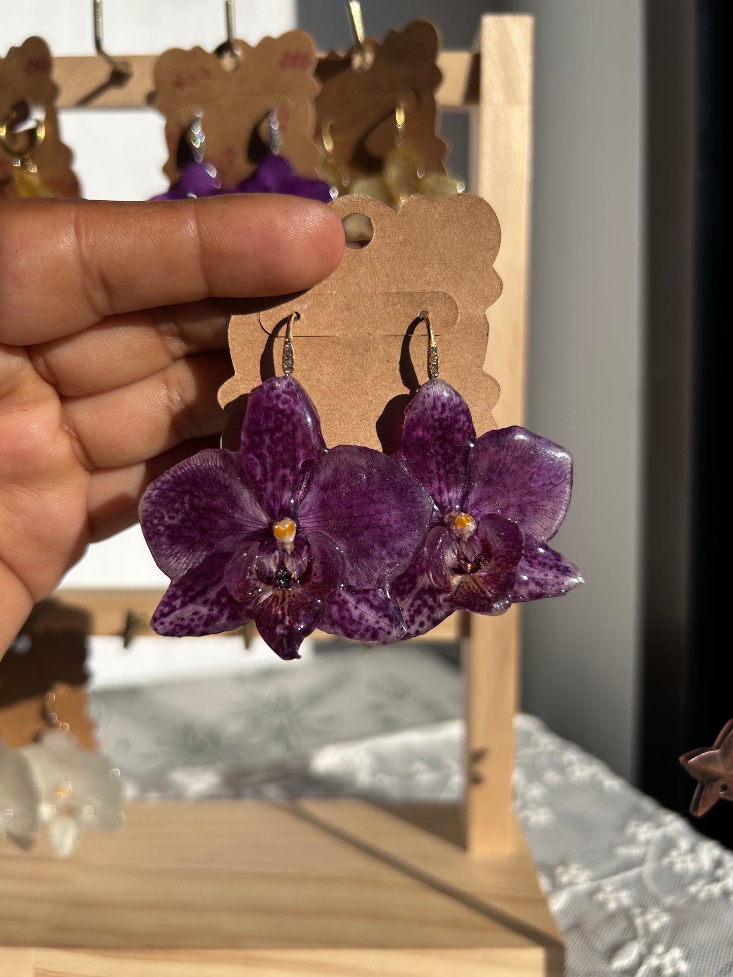 Purple orchid earrings