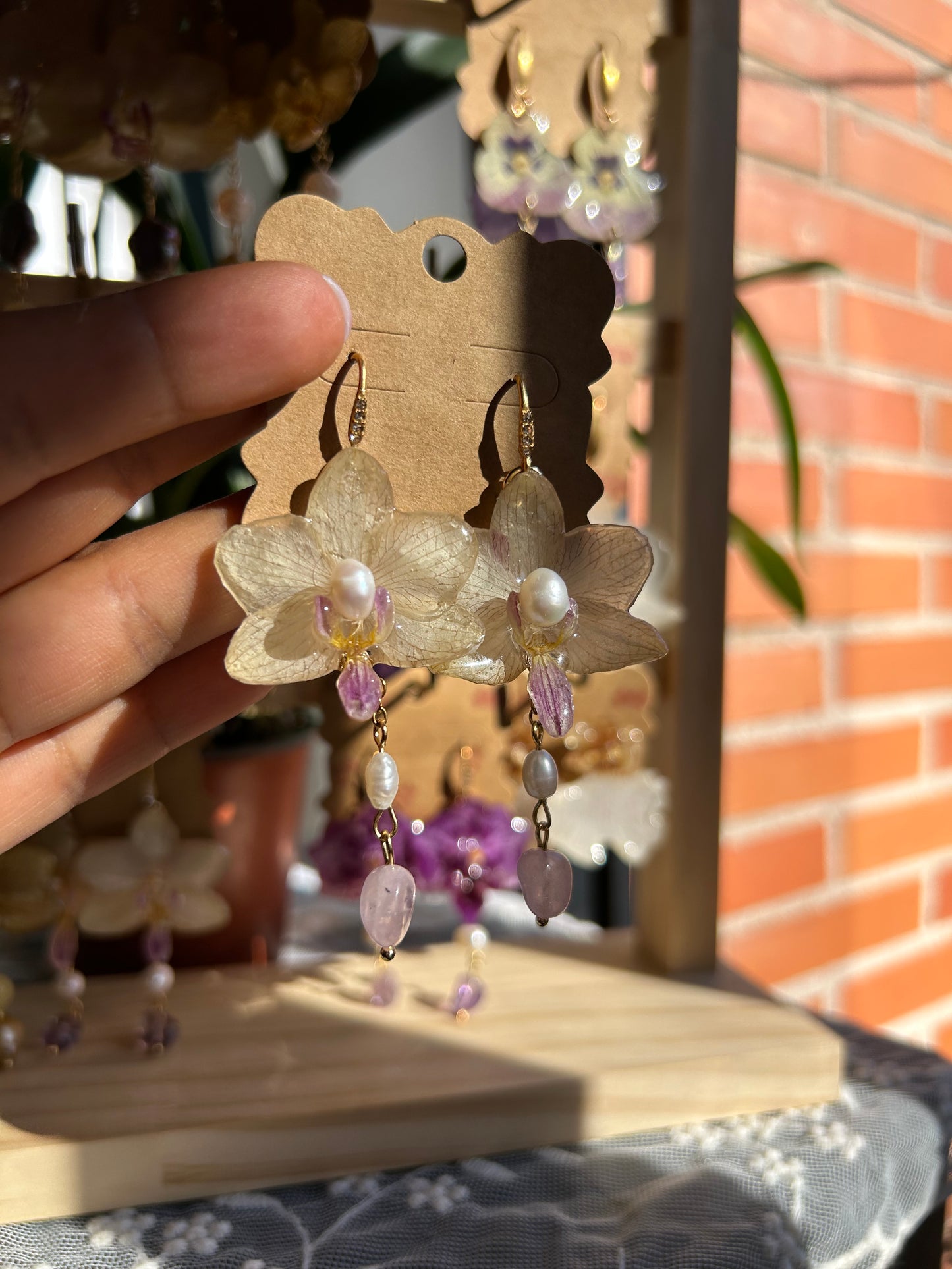 Pearl orchid earrings