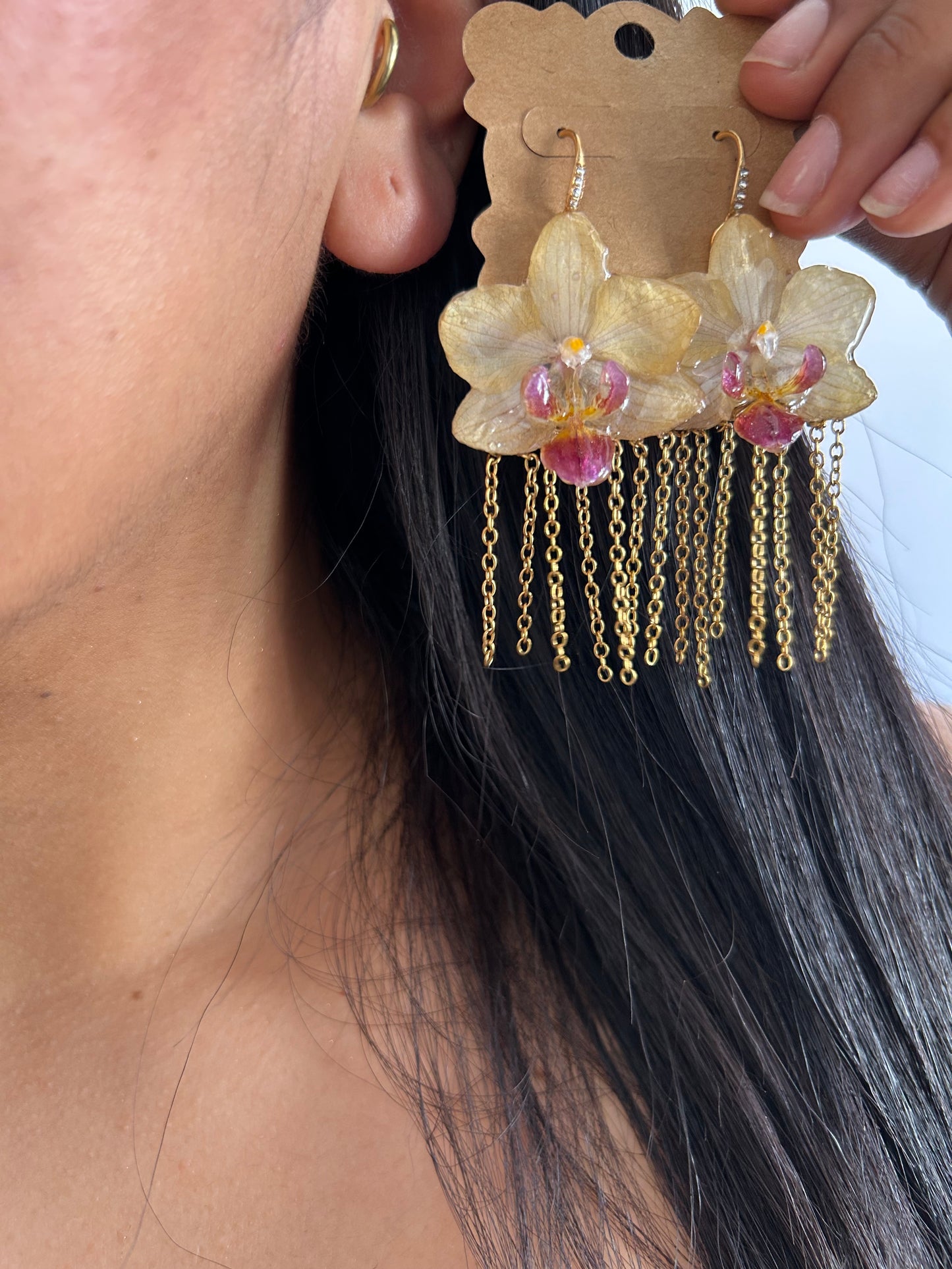 Pastel yellow orchid earrings