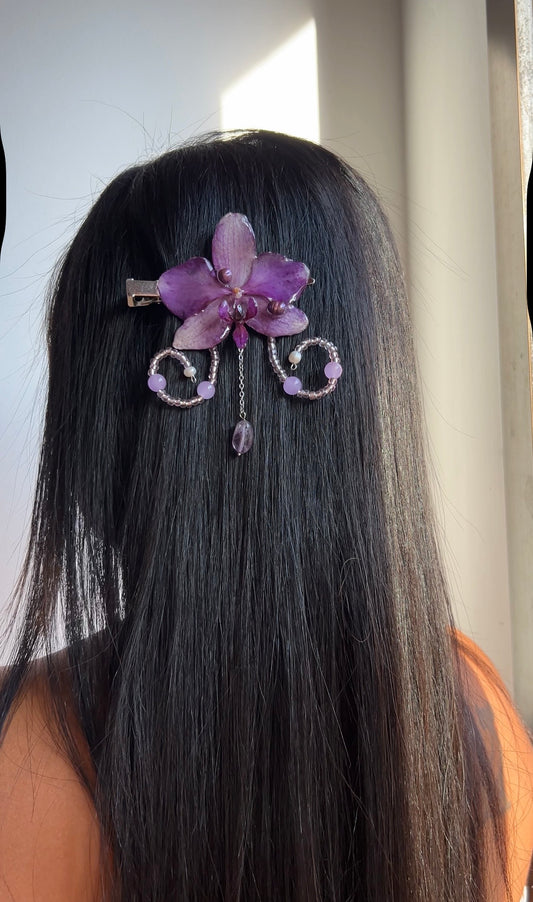 Hair clip Phalaenopsis purple