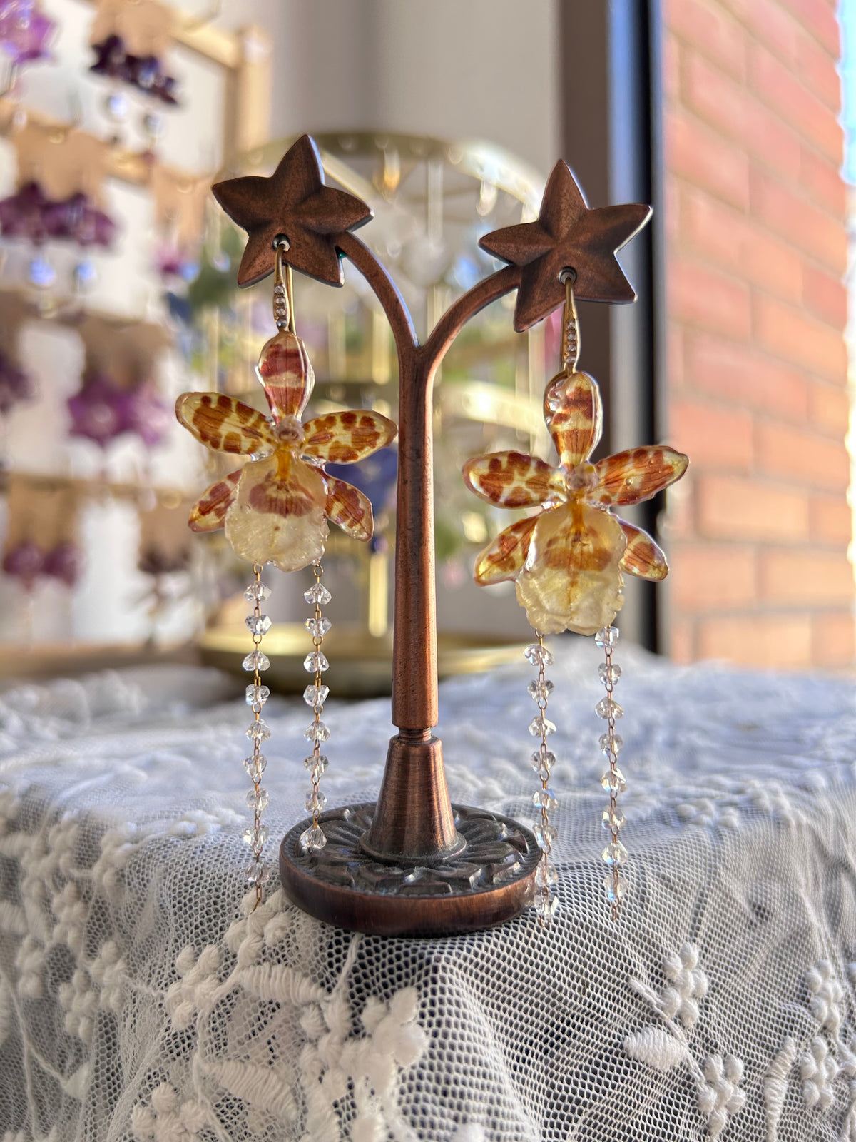 Exotic mini orchid earrings