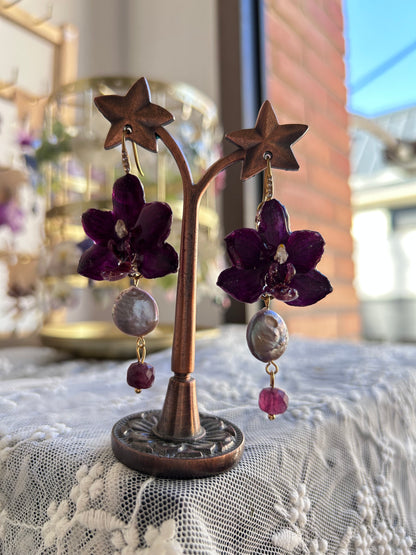 Dark mini orchid earrings