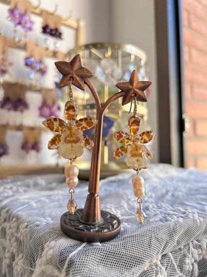 Mini yellow exotic orchid earrings