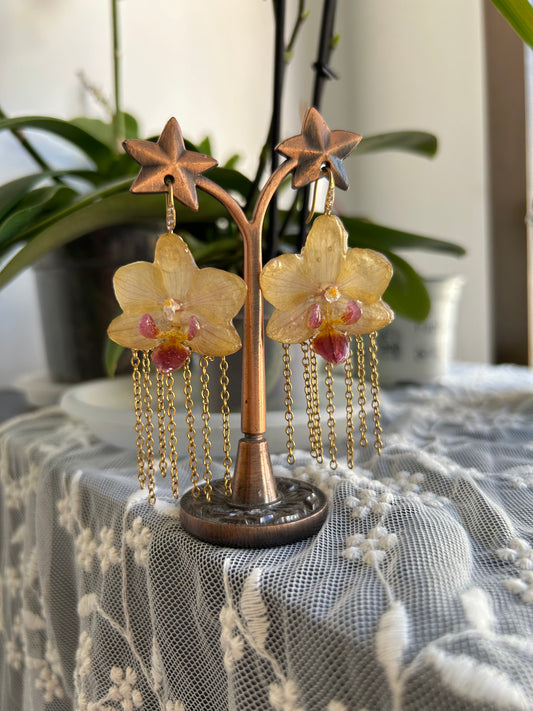 Pastel yellow orchid earrings