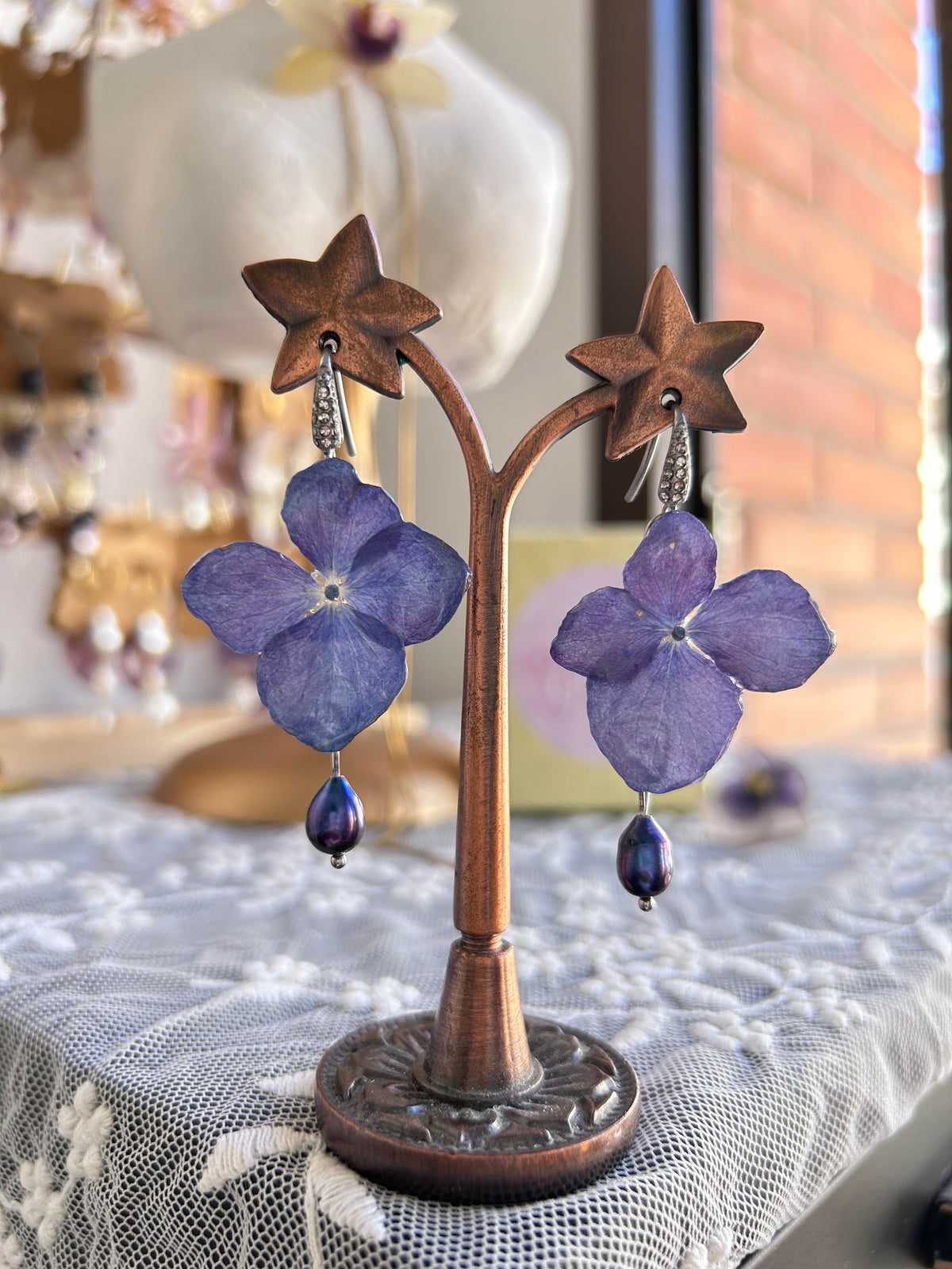 Pendientes Hortensias azules