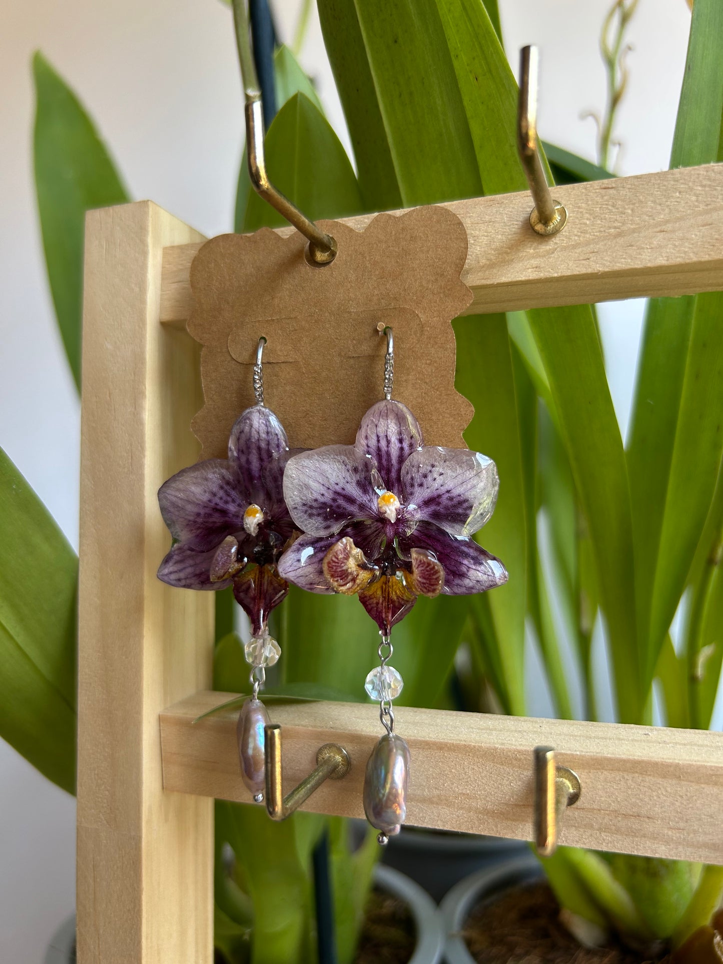 Speckled orchid earrings