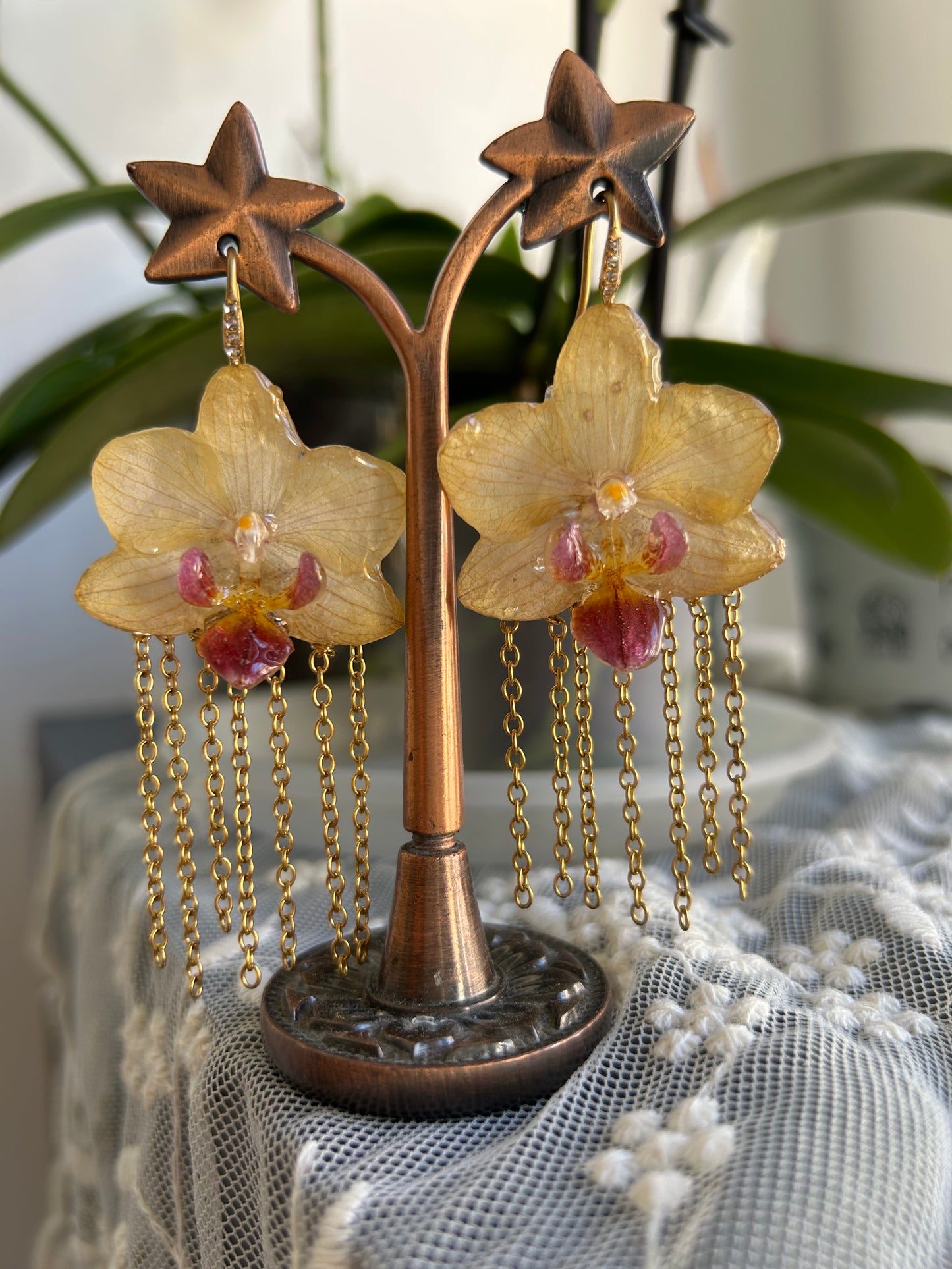 Pastel yellow orchid earrings