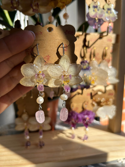 Mini white orchid earrings