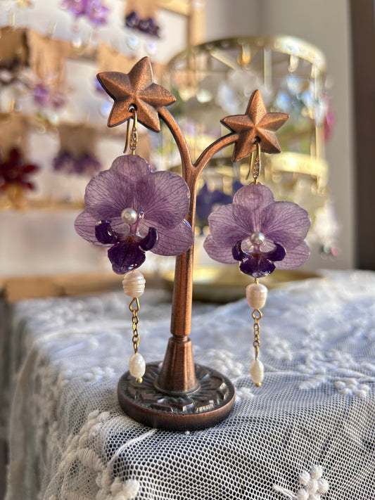 Mini purple Phalaenopsis earrings