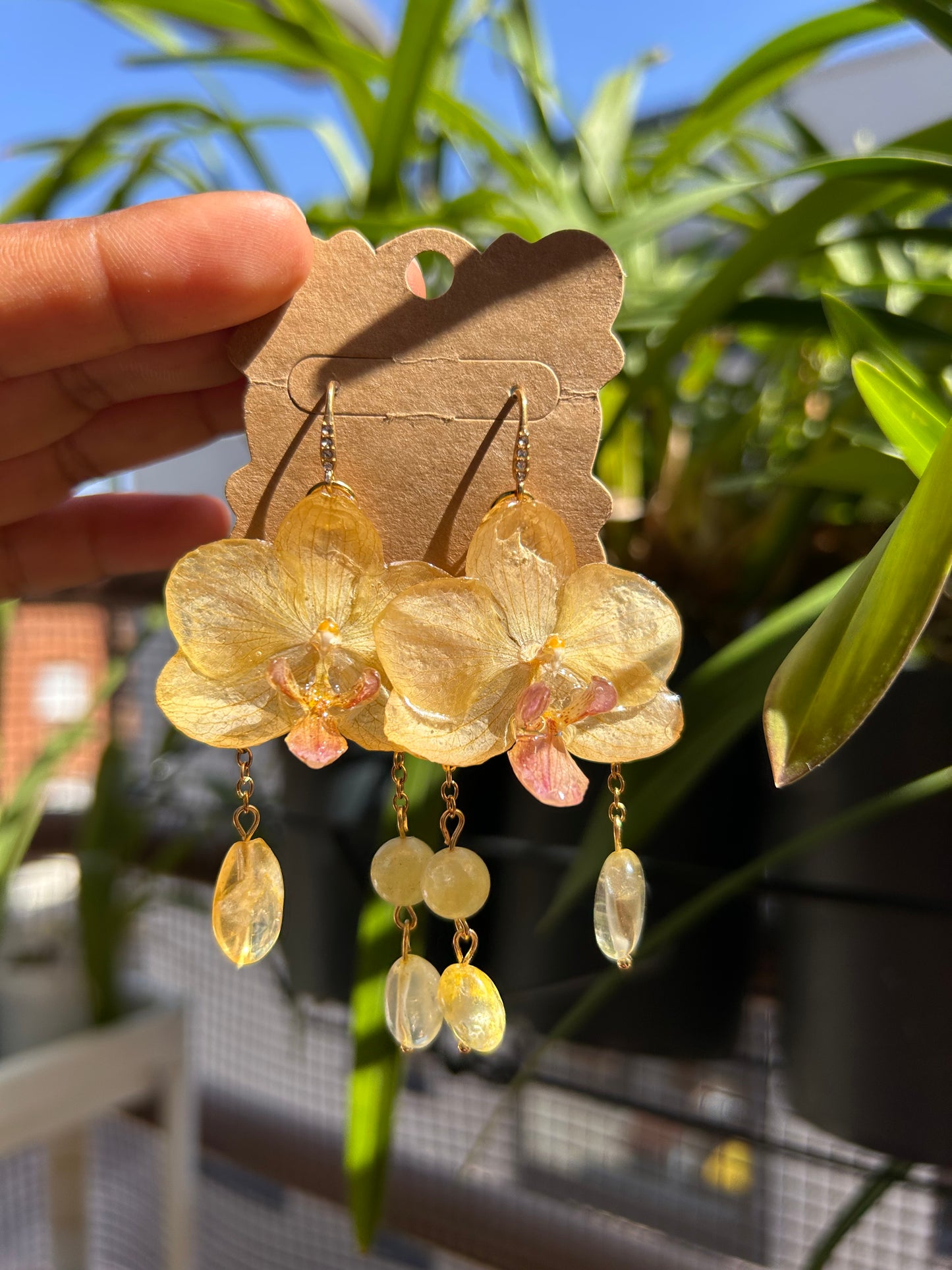 wild yellow mini orchid earrings