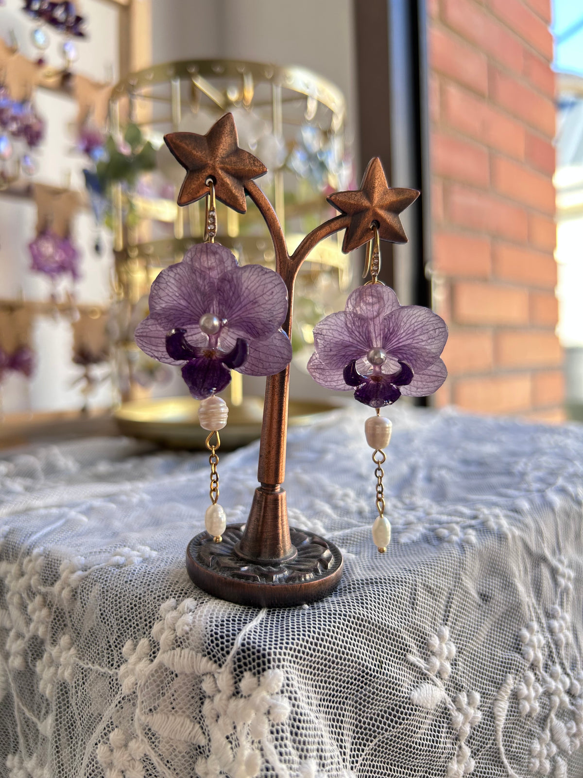 Mini purple Phalaenopsis earrings