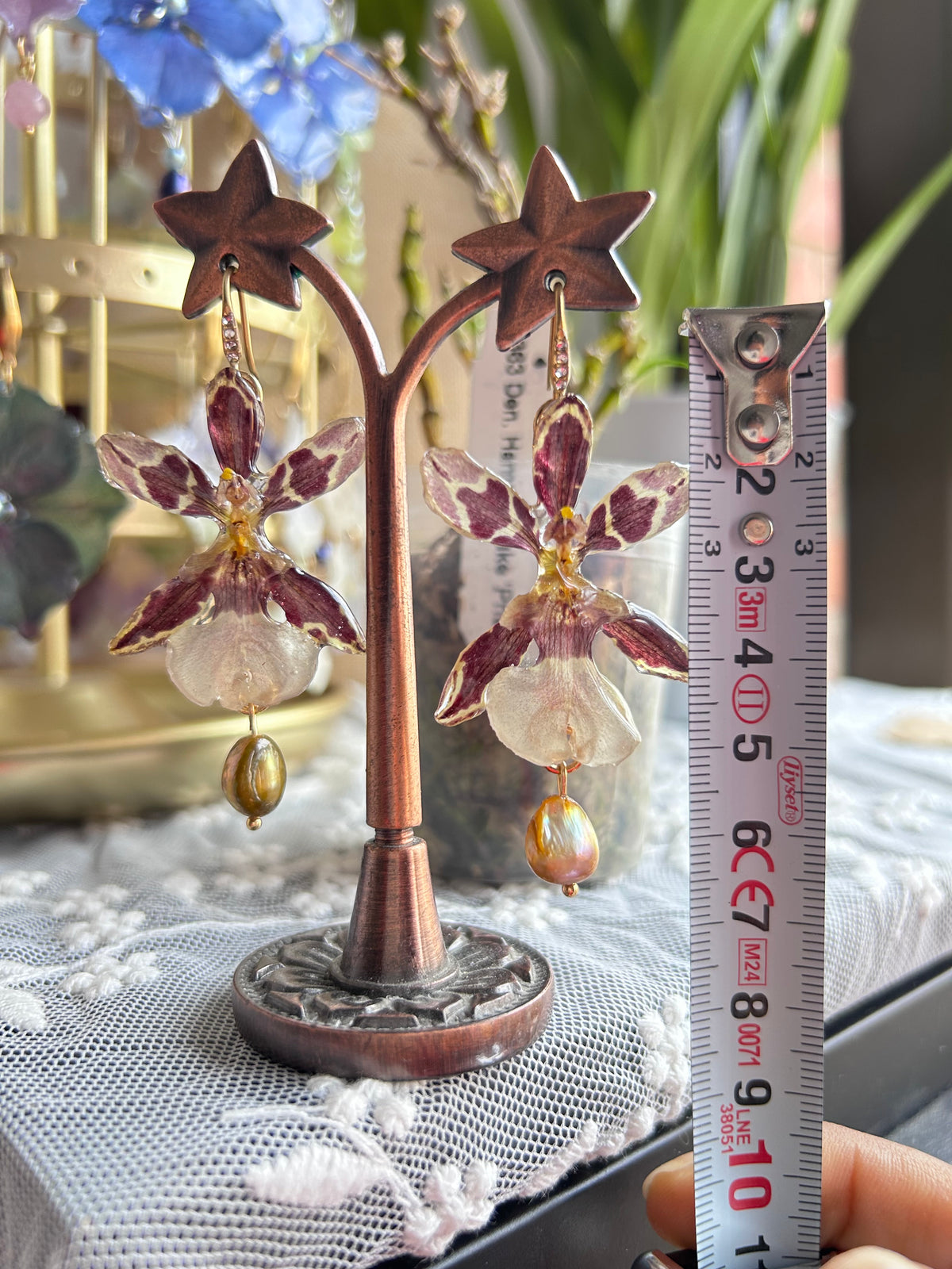 Pendientes exotic orchid Brown