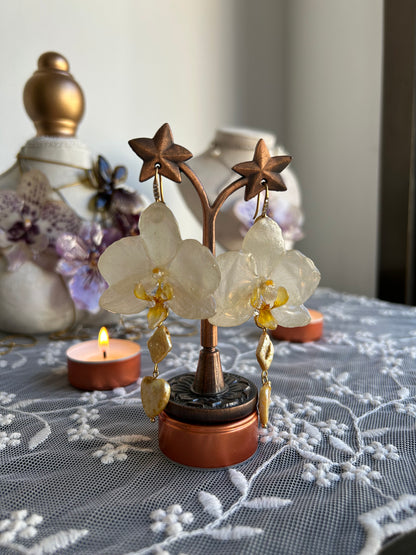 Golden orchid earrings