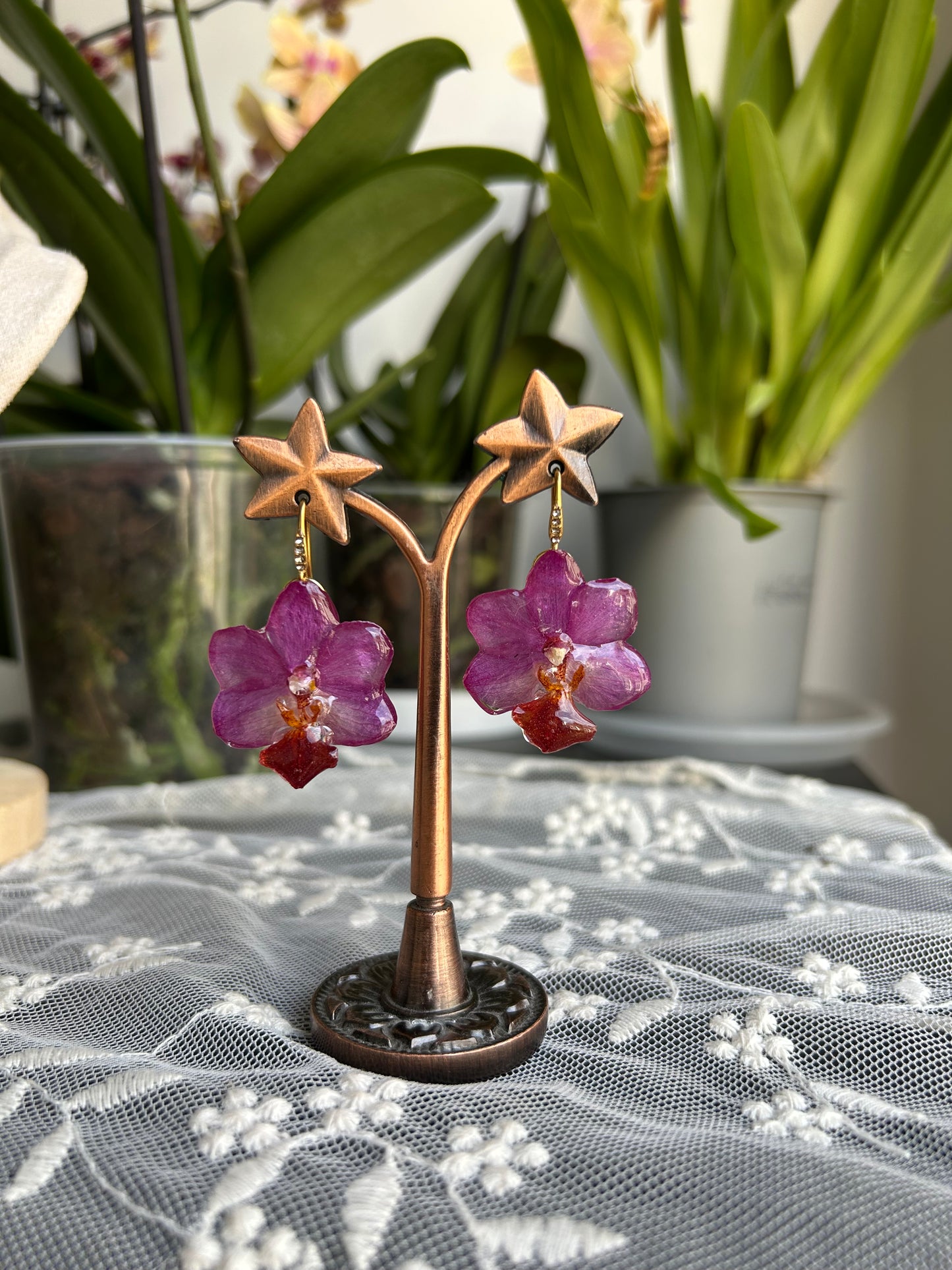 Fuchsia orchid earrings