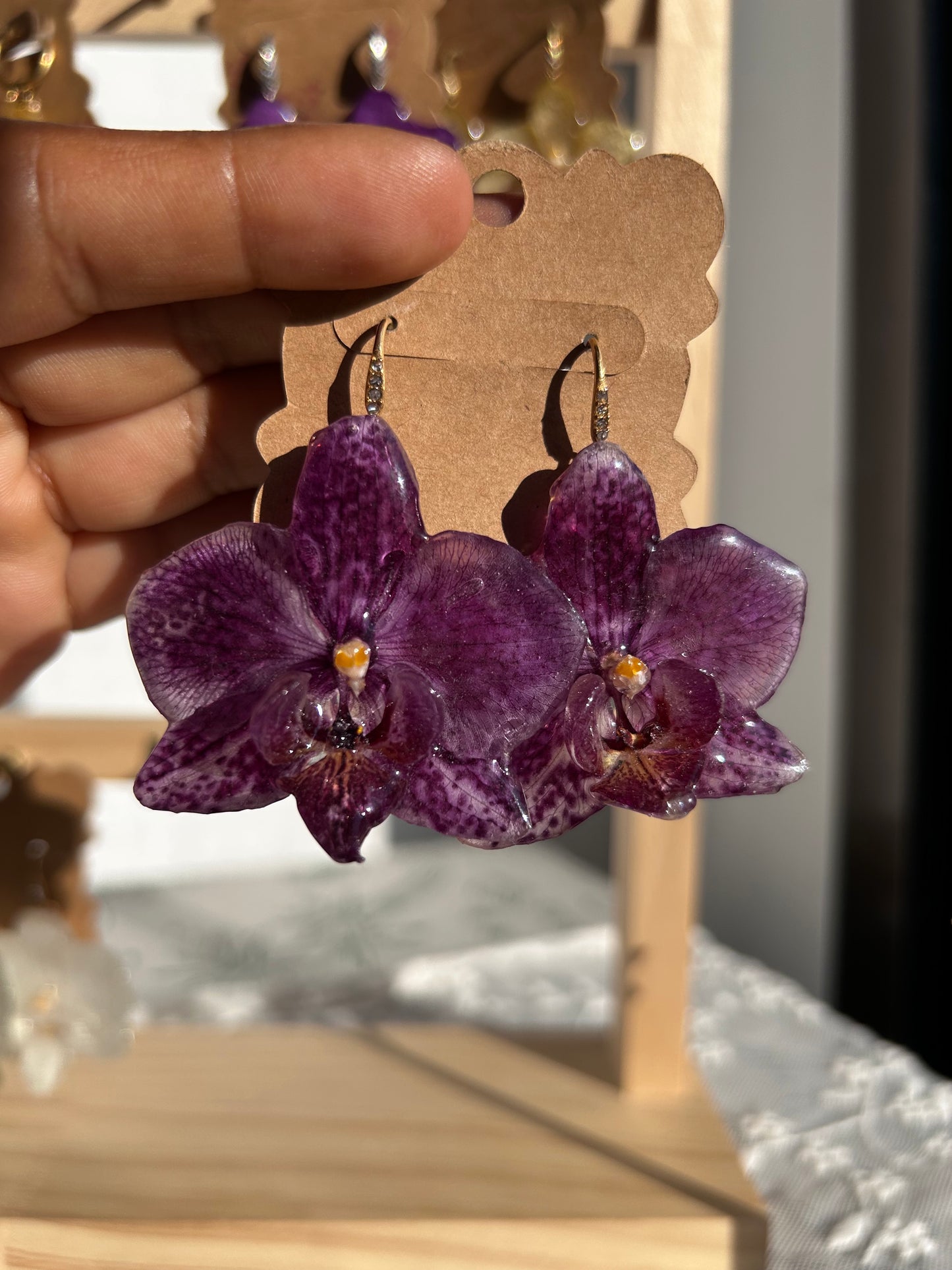 Purple orchid earrings