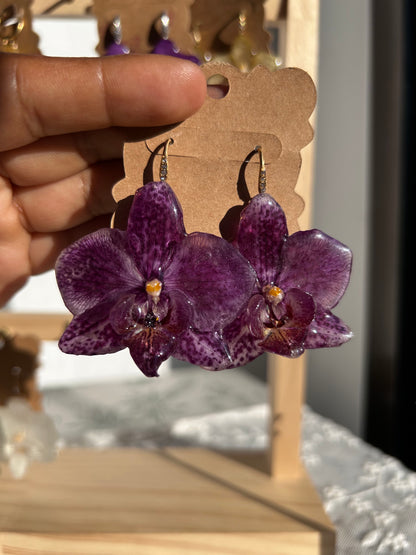 Purple orchid earrings