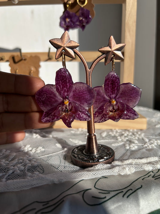 Purple orchid earrings