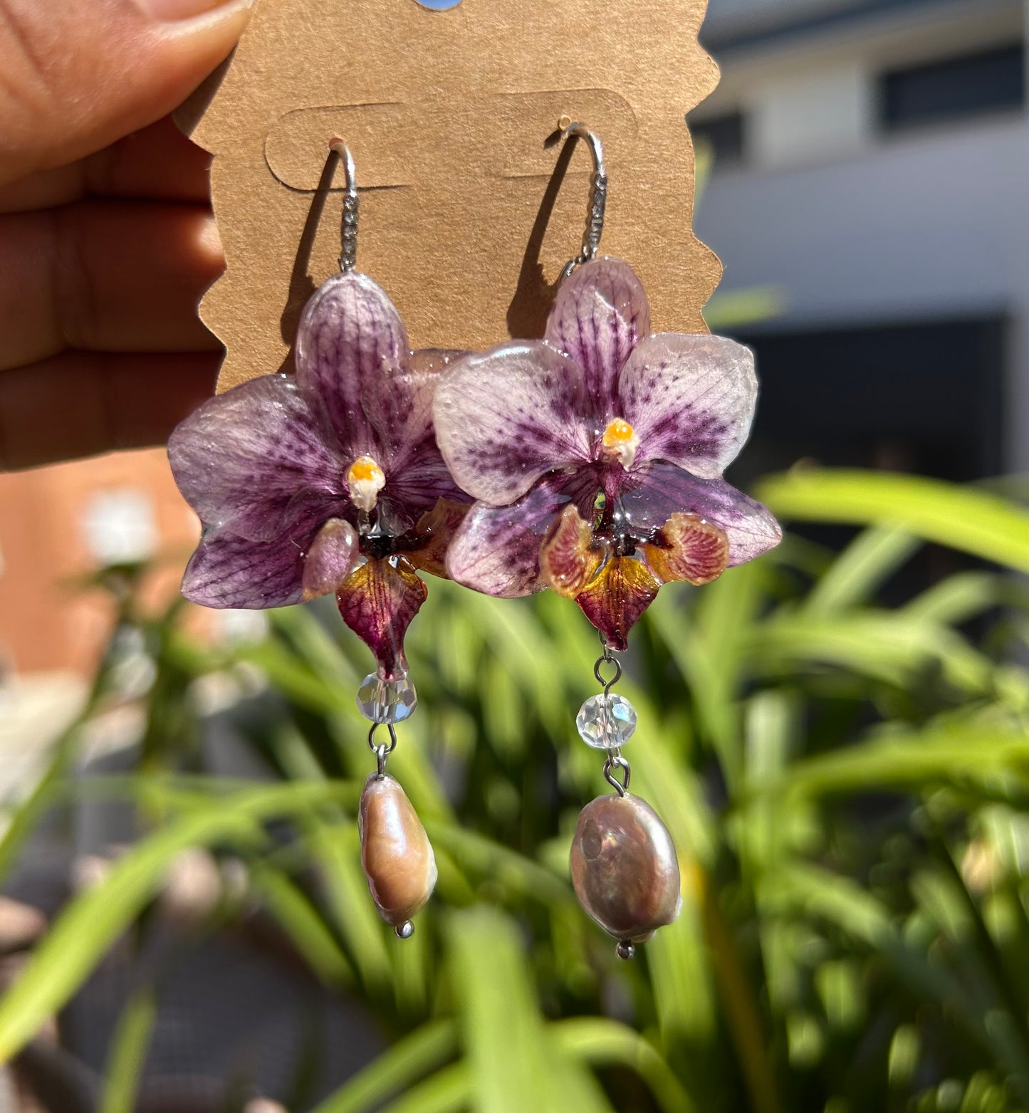 Speckled orchid earrings