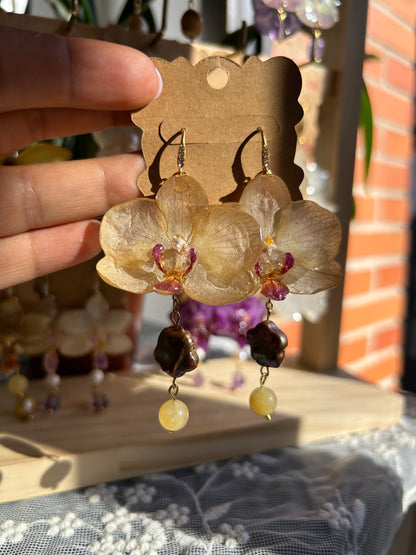 Mini yellow orchid earrings