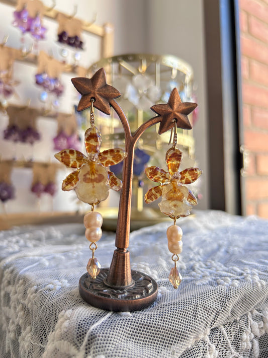 Mini yellow exotic orchid earrings