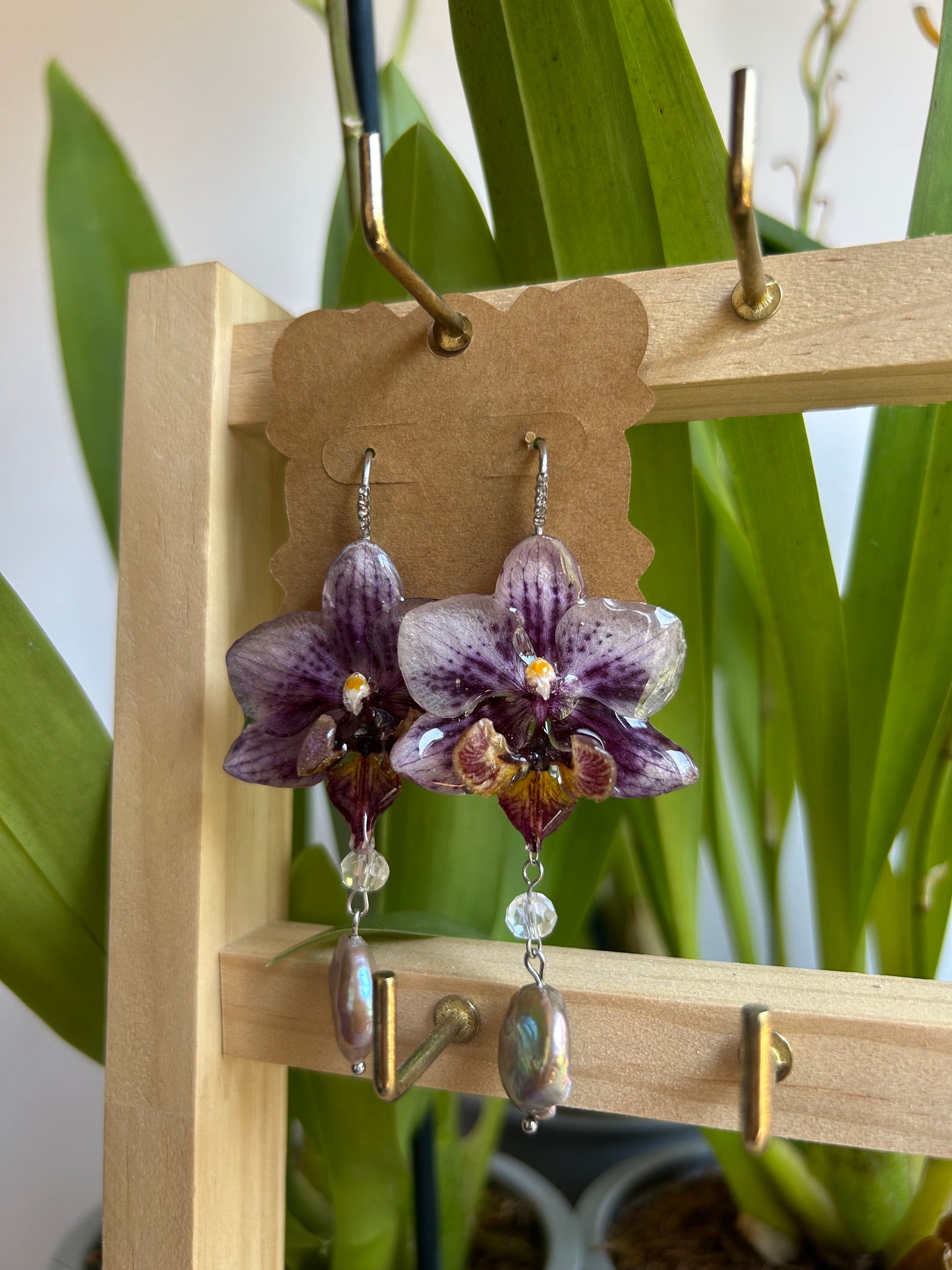 Speckled orchid earrings