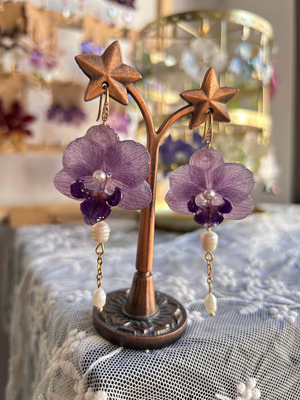 Mini purple Phalaenopsis earrings