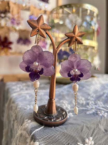 Mini purple Phalaenopsis earrings