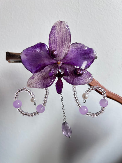 Hair clip Phalaenopsis purple