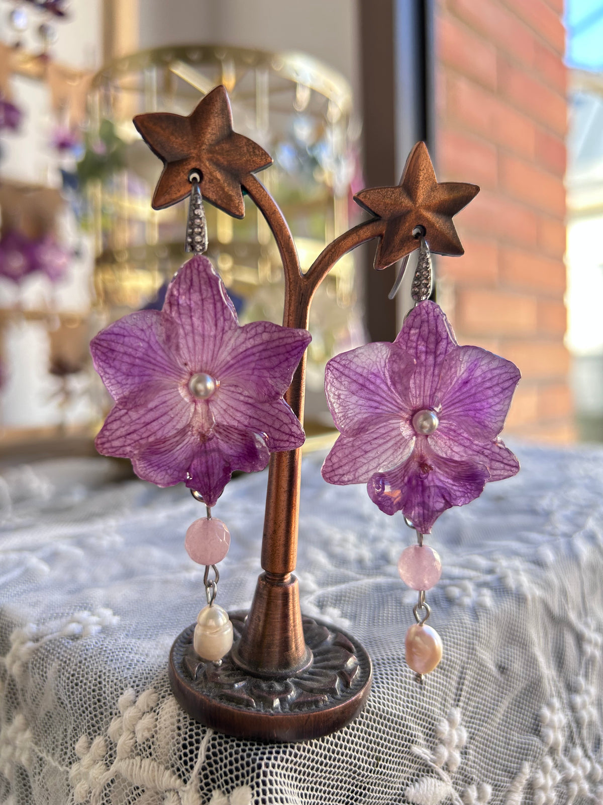 Mini lilac orchid earrings