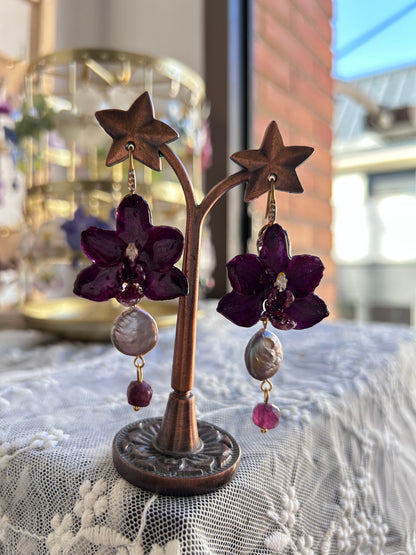 Dark mini orchid earrings