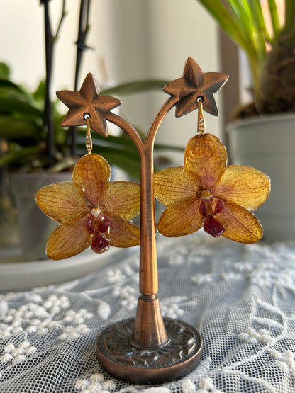 Orange orchid earrings