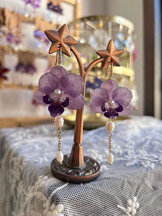 Mini purple Phalaenopsis earrings