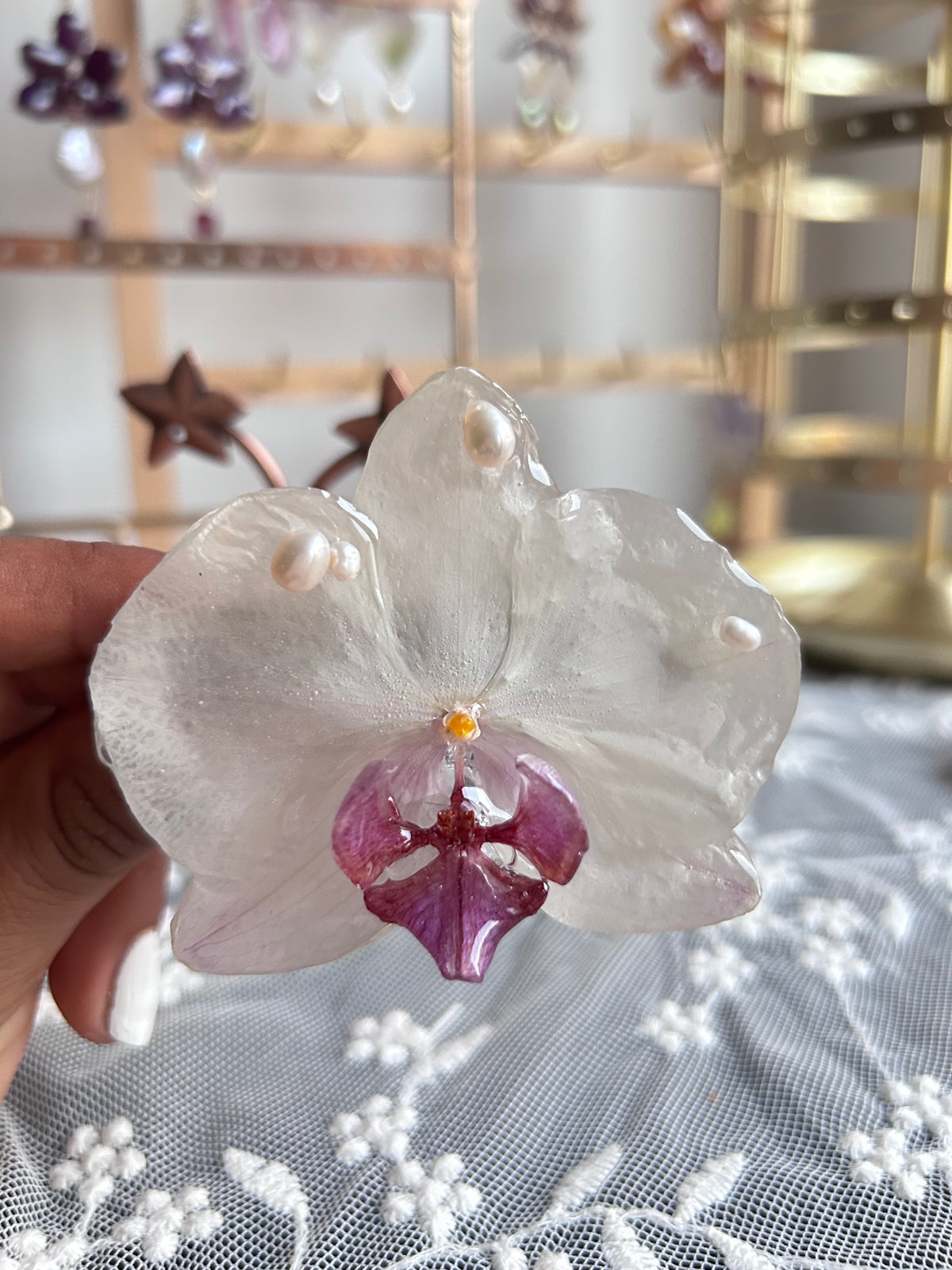 Hair clip Phalaenopsis white
