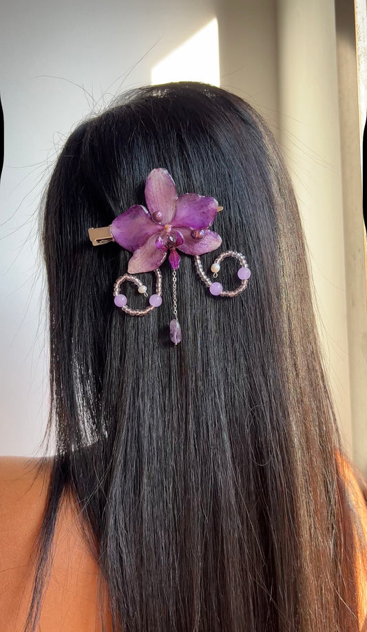 Hair clip Phalaenopsis purple