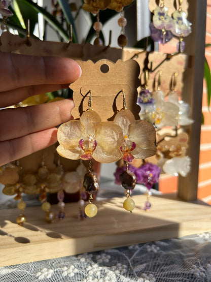 Mini yellow orchid earrings
