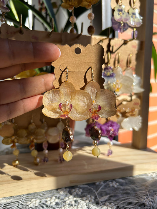 Mini yellow orchid earrings